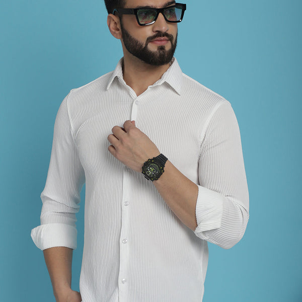 Indian Needle Men's Striped Casual Shirt - White - Distacart