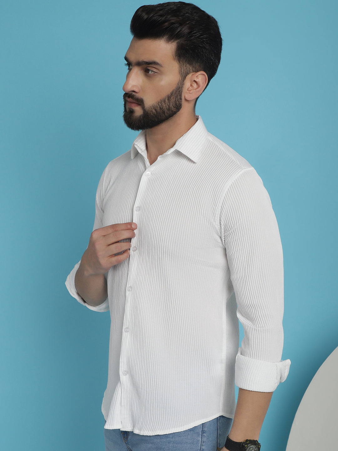 Indian Needle Men's Striped Casual Shirt - White - Distacart