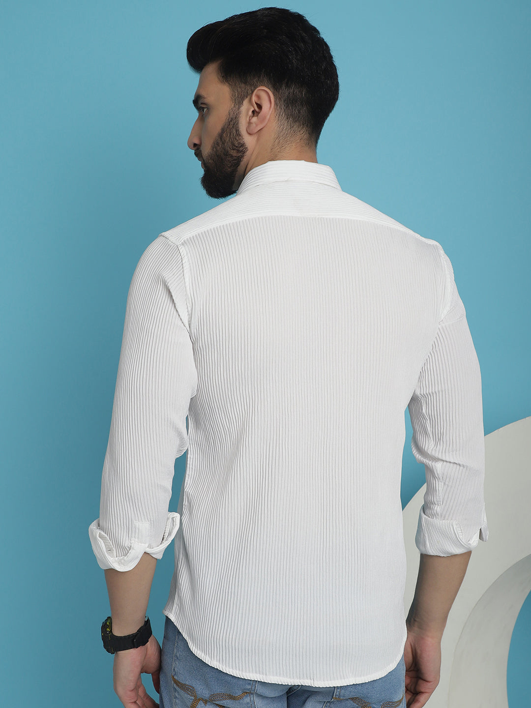 Indian Needle Men's Striped Casual Shirt - White - Distacart