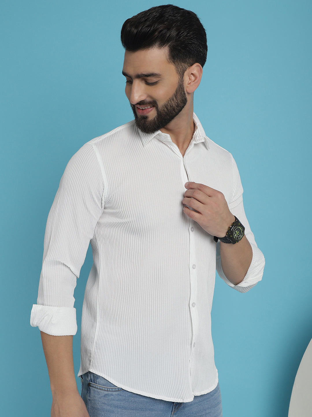 Indian Needle Men's Striped Casual Shirt - White - Distacart
