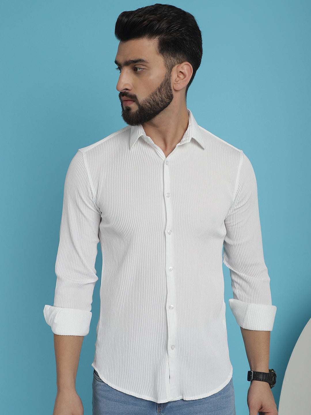 Indian Needle Men's Striped Casual Shirt - White - Distacart