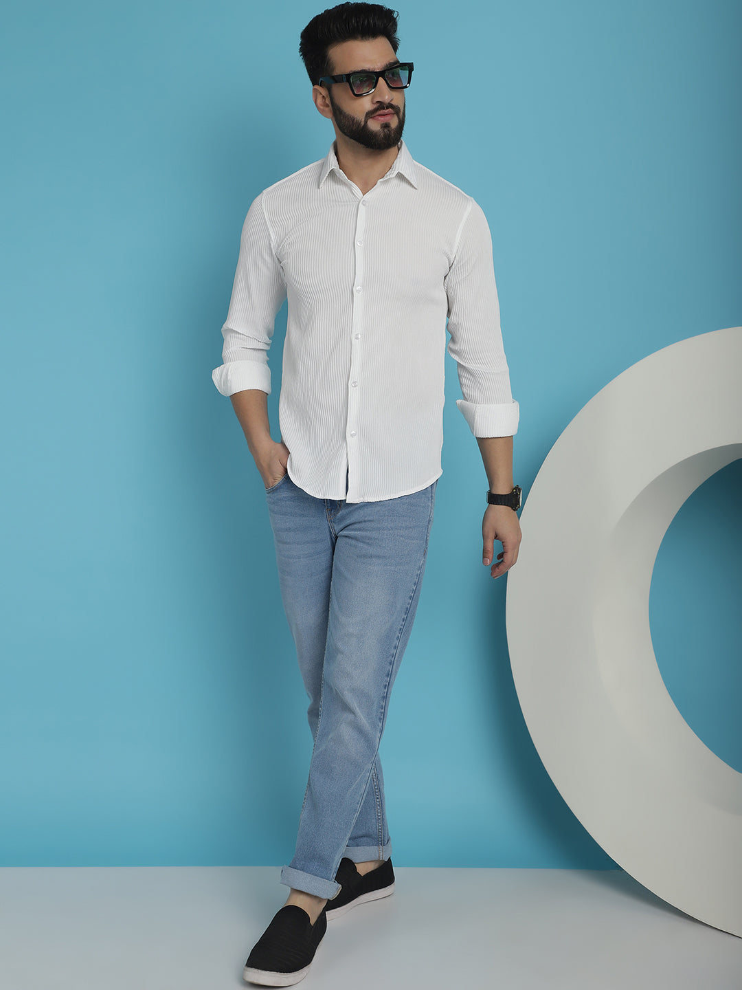 Indian Needle Men's Striped Casual Shirt - White - Distacart