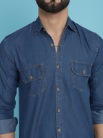 Thumbnail for Indian Needle Men's Faded Cotton Denim Casual Shirt - Blue - Distacart