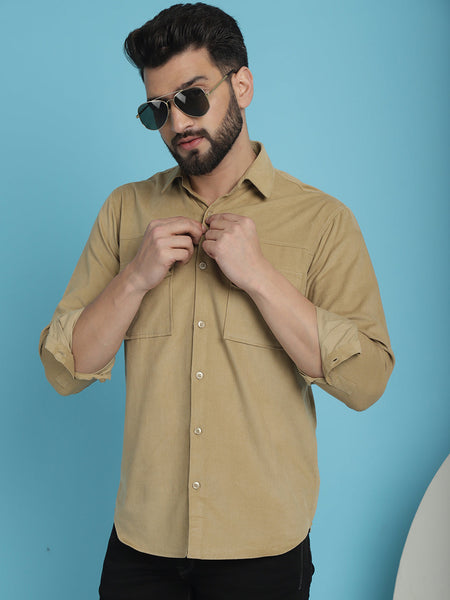 Indian Needle Men's Standard Corduroy Cotton Shirt - Beige - Distacart