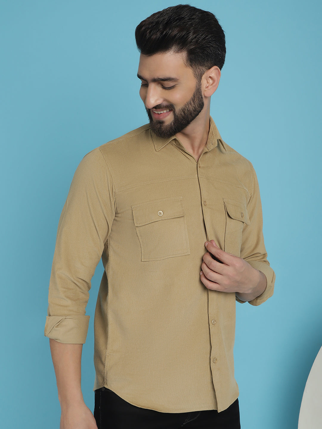 Indian Needle Men's Standard Corduroy Cotton Shirt - Beige - Distacart