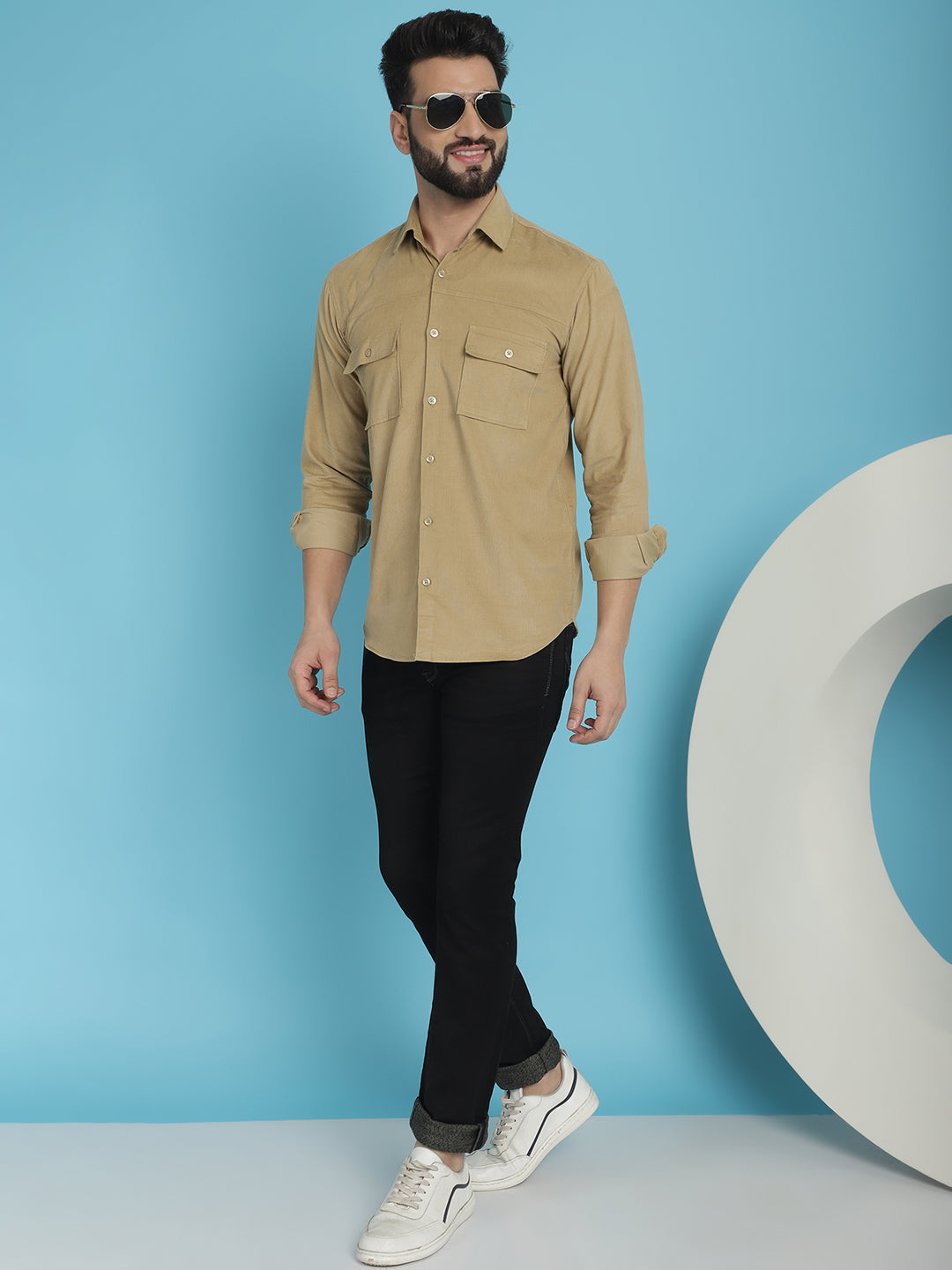Indian Needle Men's Standard Corduroy Cotton Shirt - Beige - Distacart