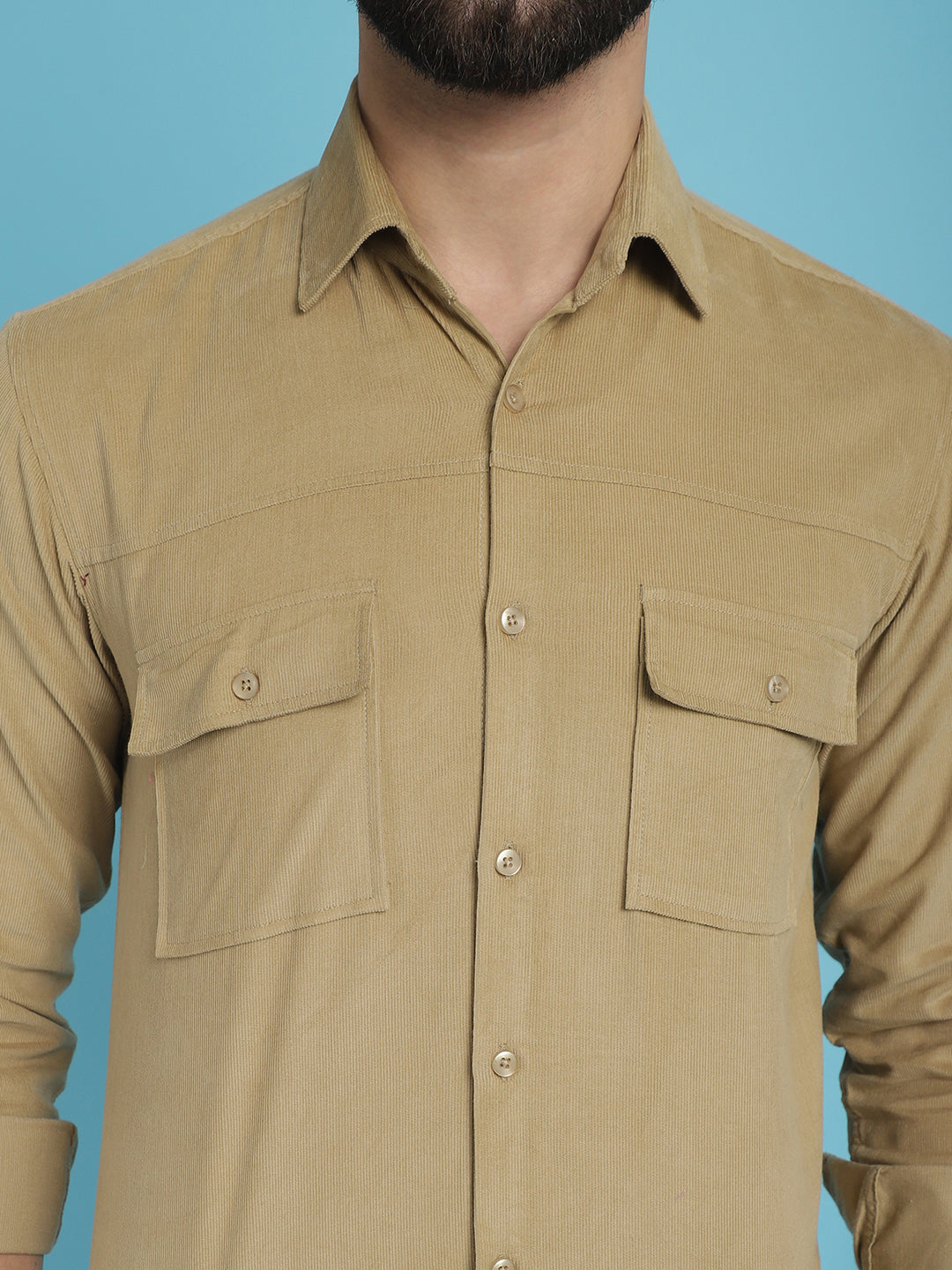 Indian Needle Men's Standard Corduroy Cotton Shirt - Beige - Distacart
