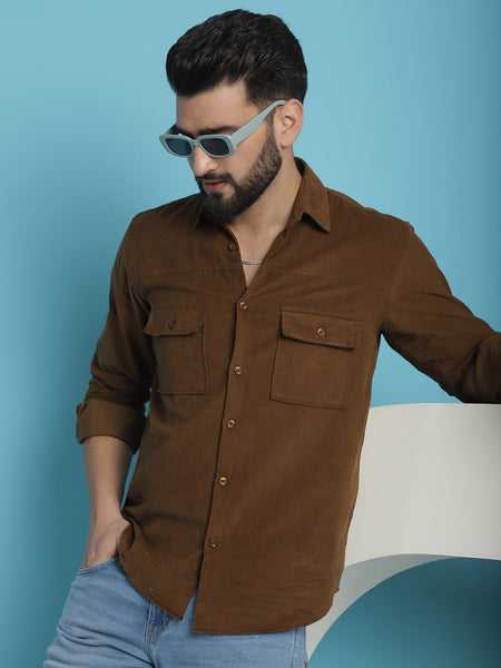 Indian Needle Men's Standard Corduroy Cotton Shirt - Brown - Distacart