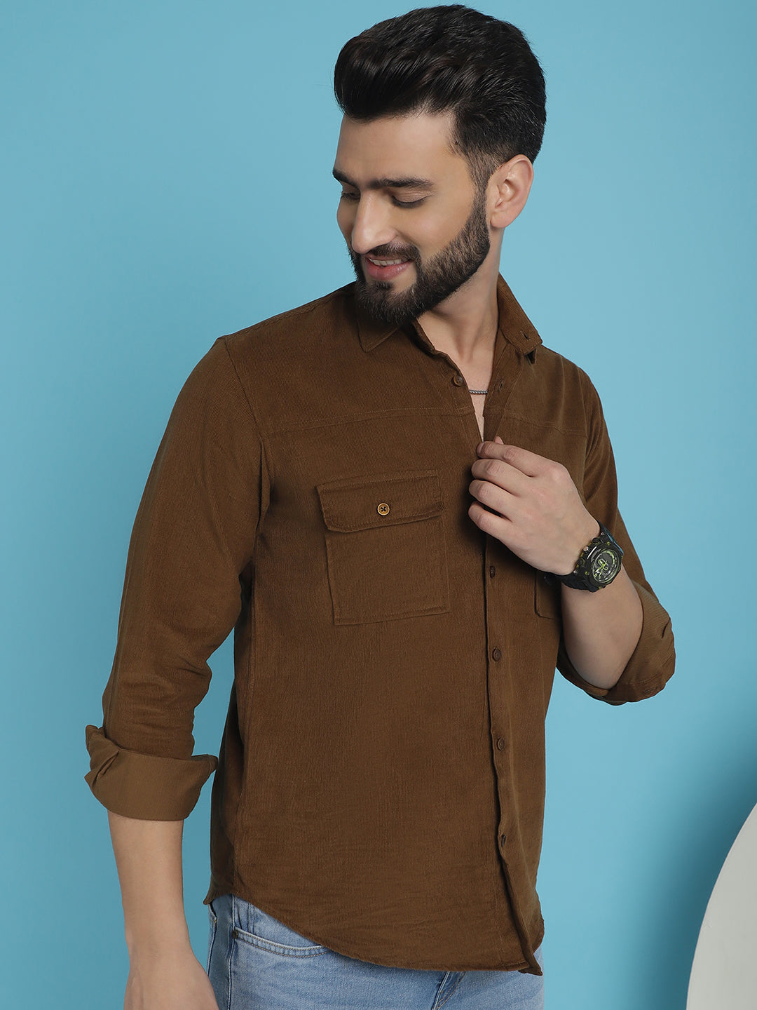 Indian Needle Men's Standard Corduroy Cotton Shirt - Brown - Distacart
