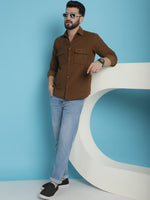 Thumbnail for Indian Needle Men's Standard Corduroy Cotton Shirt - Brown - Distacart