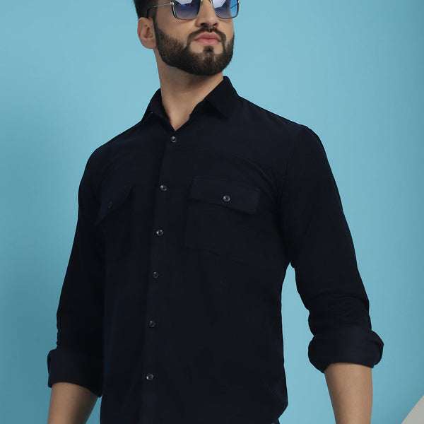 Indian Needle Men's Standard Corduroy Cotton Shirt - Navy Blue - Distacart