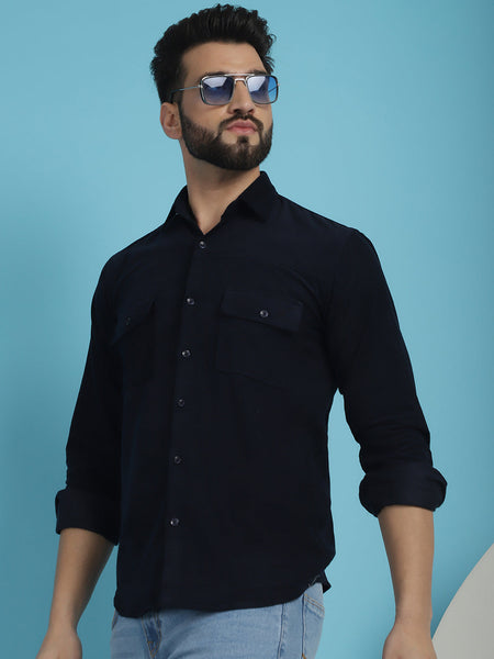 Indian Needle Men's Standard Corduroy Cotton Shirt - Navy Blue - Distacart