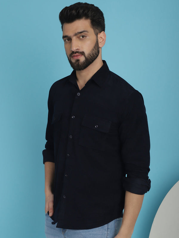 Indian Needle Men's Standard Corduroy Cotton Shirt - Navy Blue - Distacart