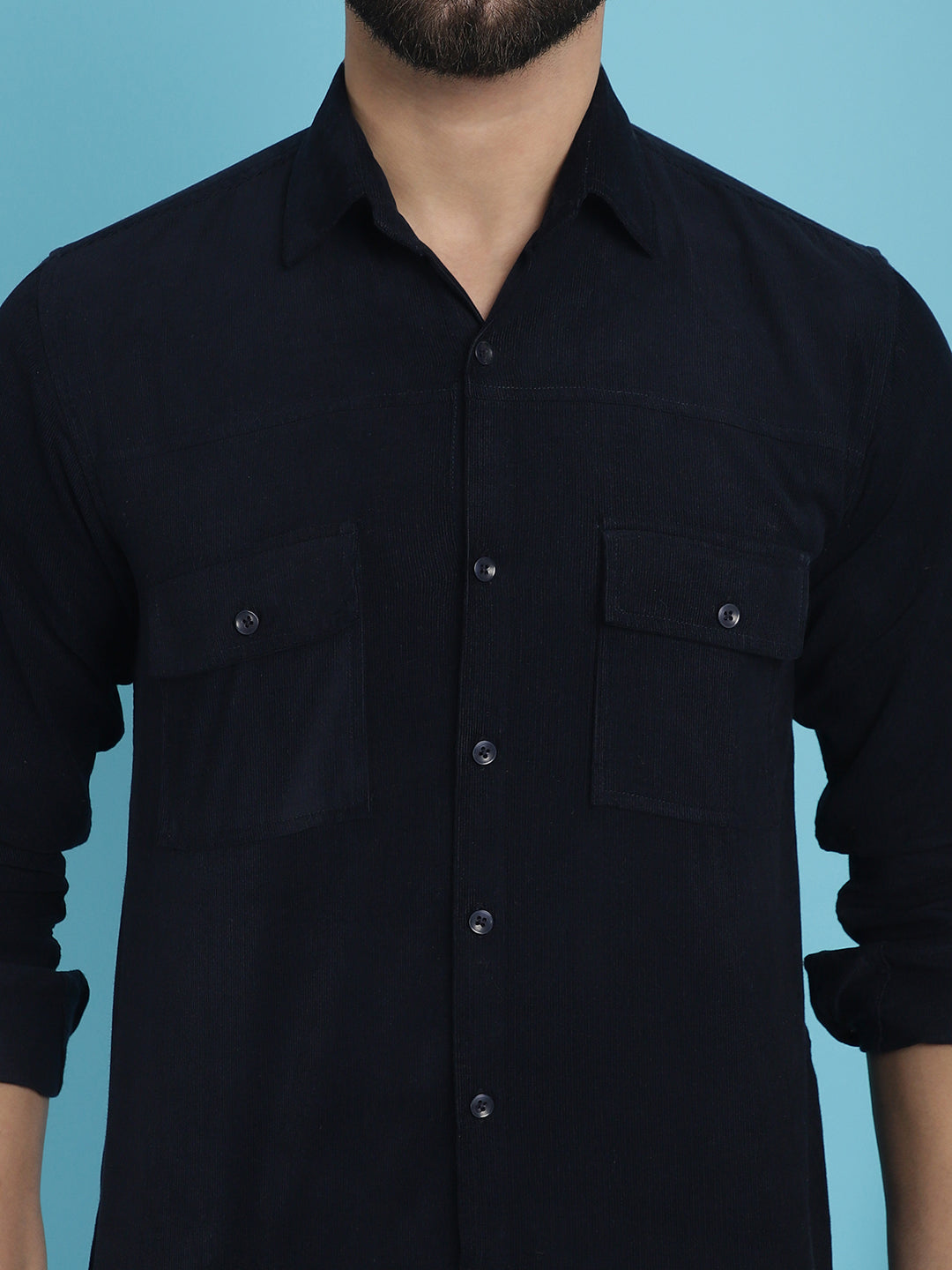 Indian Needle Men's Standard Corduroy Cotton Shirt - Navy Blue - Distacart