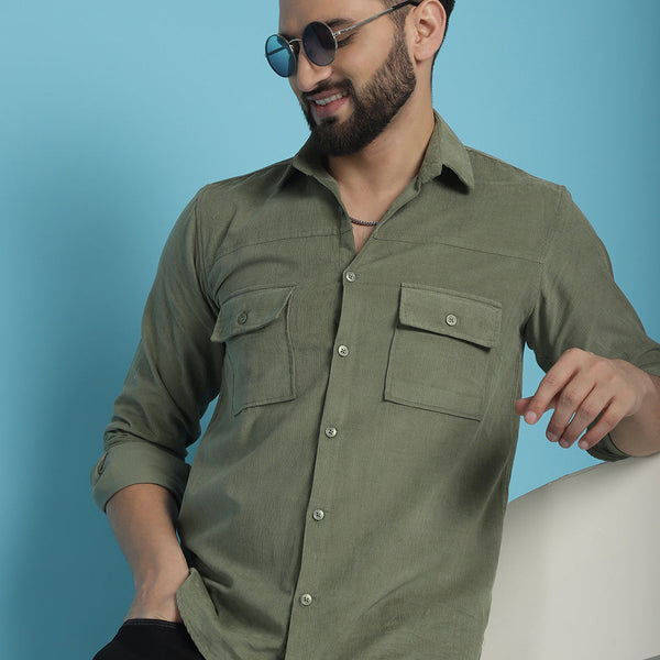 Indian Needle Men's Standard Corduroy Cotton Shirt - Pista - Distacart