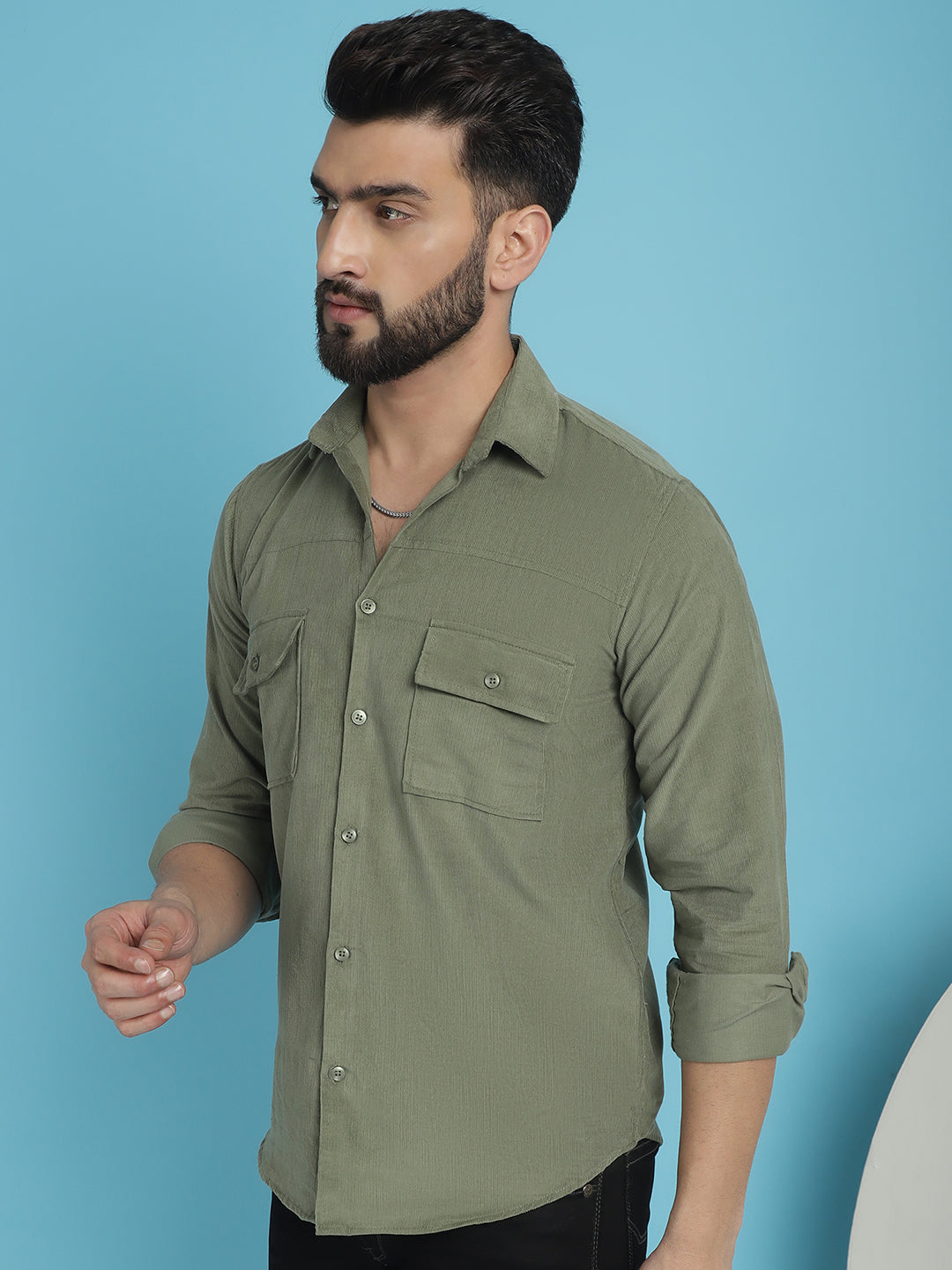 Indian Needle Men's Standard Corduroy Cotton Shirt - Pista - Distacart