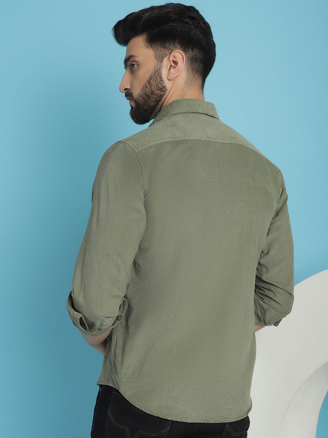 Indian Needle Men's Standard Corduroy Cotton Shirt - Pista - Distacart