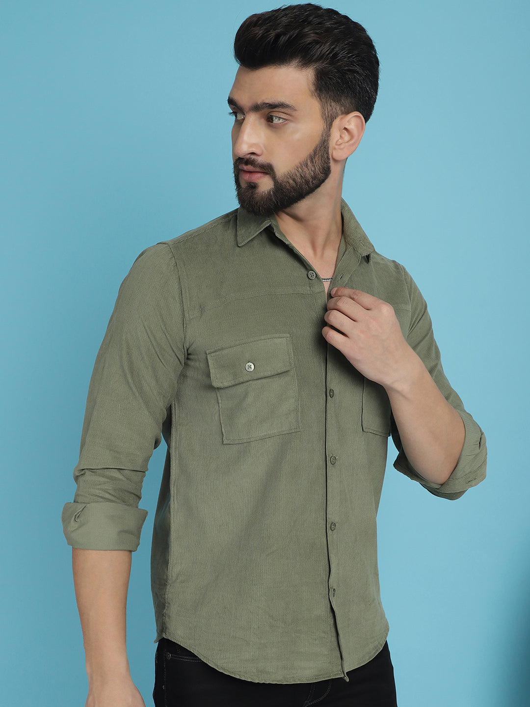 Indian Needle Men's Standard Corduroy Cotton Shirt - Pista - Distacart