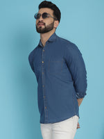 Thumbnail for Indian Needle Men's Faded Cotton Denim Casual Shirt - Blue - Distacart