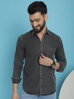 Thumbnail for Indian Needle Men's Faded Cotton Denim Casual Shirt - Charcoal - Distacart