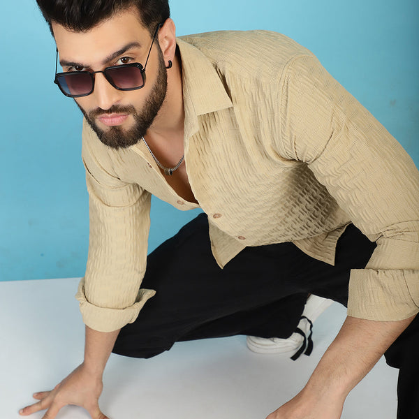 Indian Needle Men's Woven Design Casual Shirt - Beige - Distacart