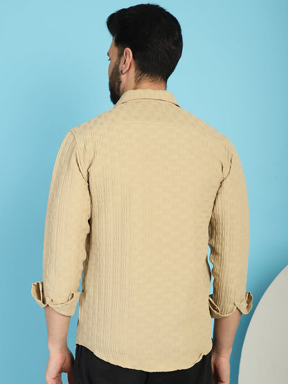 Indian Needle Men's Woven Design Casual Shirt - Beige - Distacart