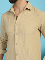 Thumbnail for Indian Needle Men's Woven Design Casual Shirt - Beige - Distacart