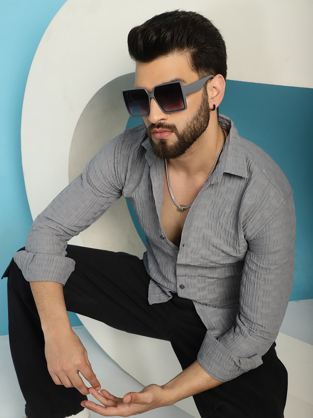 Indian Needle Men's Woven Design Casual Shirt - Light-Grey - Distacart