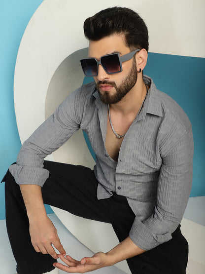 Indian Needle Men's Woven Design Casual Shirt - Light-Grey - Distacart