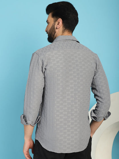Indian Needle Men's Woven Design Casual Shirt - Light-Grey - Distacart