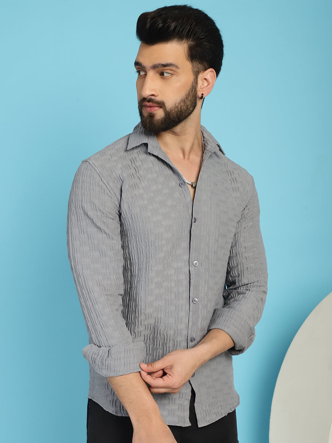Indian Needle Men's Woven Design Casual Shirt - Light-Grey - Distacart