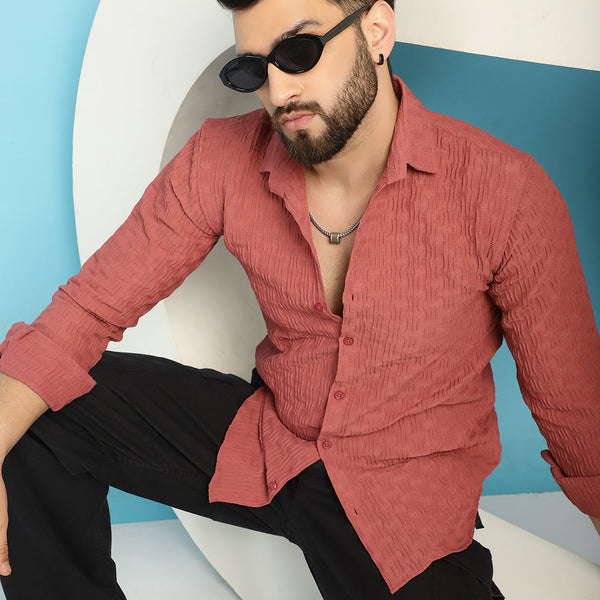 Indian Needle Men's Woven Design Casual Shirt - Peach - Distacart