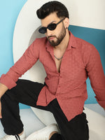 Thumbnail for Indian Needle Men's Woven Design Casual Shirt - Peach - Distacart