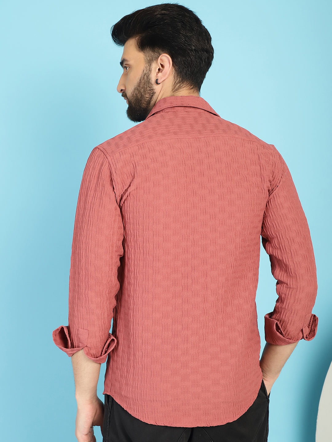 Indian Needle Men's Woven Design Casual Shirt - Peach - Distacart