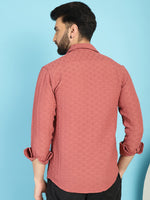Thumbnail for Indian Needle Men's Woven Design Casual Shirt - Peach - Distacart