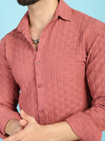 Thumbnail for Indian Needle Men's Woven Design Casual Shirt - Peach - Distacart