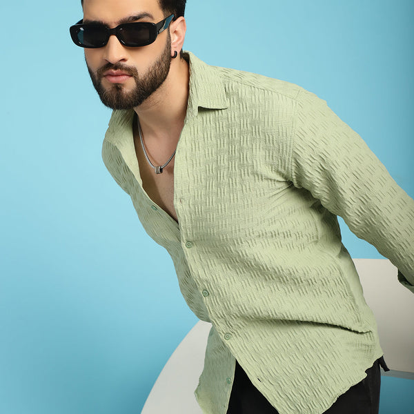 Indian Needle Men's Woven Design Casual Shirt - Pista - Distacart