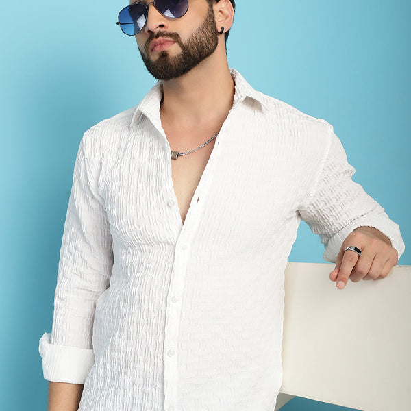 Indian Needle Men's Woven Design Casual Shirt - White - Distacart