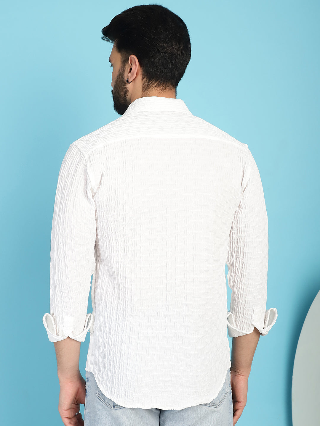 Indian Needle Men's Woven Design Casual Shirt - White - Distacart