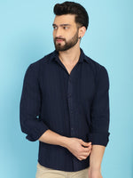 Thumbnail for Indian Needle Men's Self Design Casual Shirt - Navy Blue - Distacart