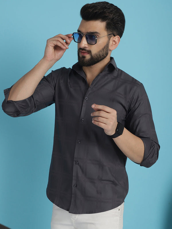 Indian Needle Men's Charcoal Grey Checked Casual Shirt - Distacart