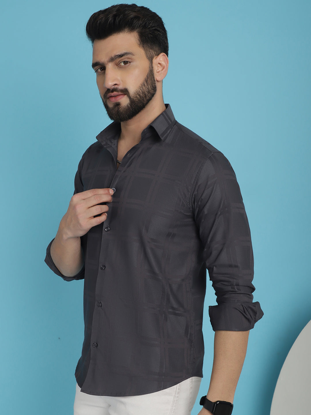 Indian Needle Men's Charcoal Grey Checked Casual Shirt - Distacart