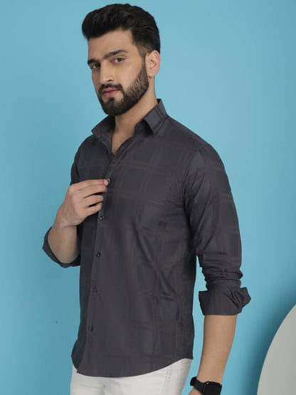 Indian Needle Men's Charcoal Grey Checked Casual Shirt - Distacart