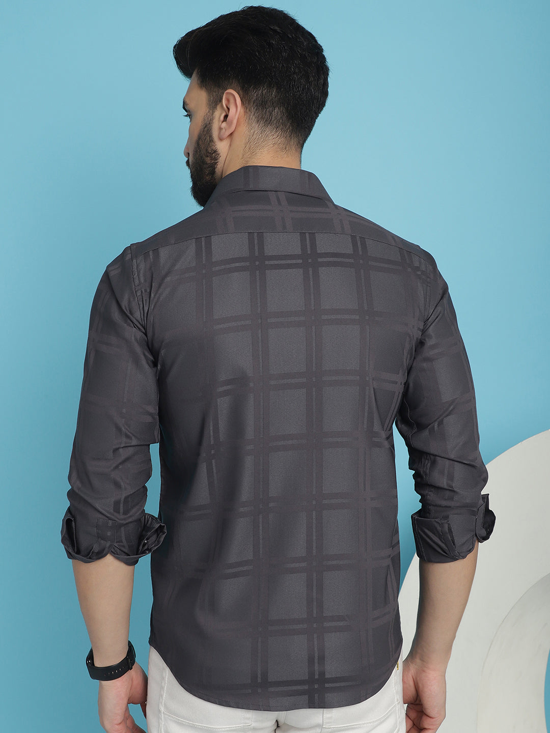 Indian Needle Men's Charcoal Grey Checked Casual Shirt - Distacart