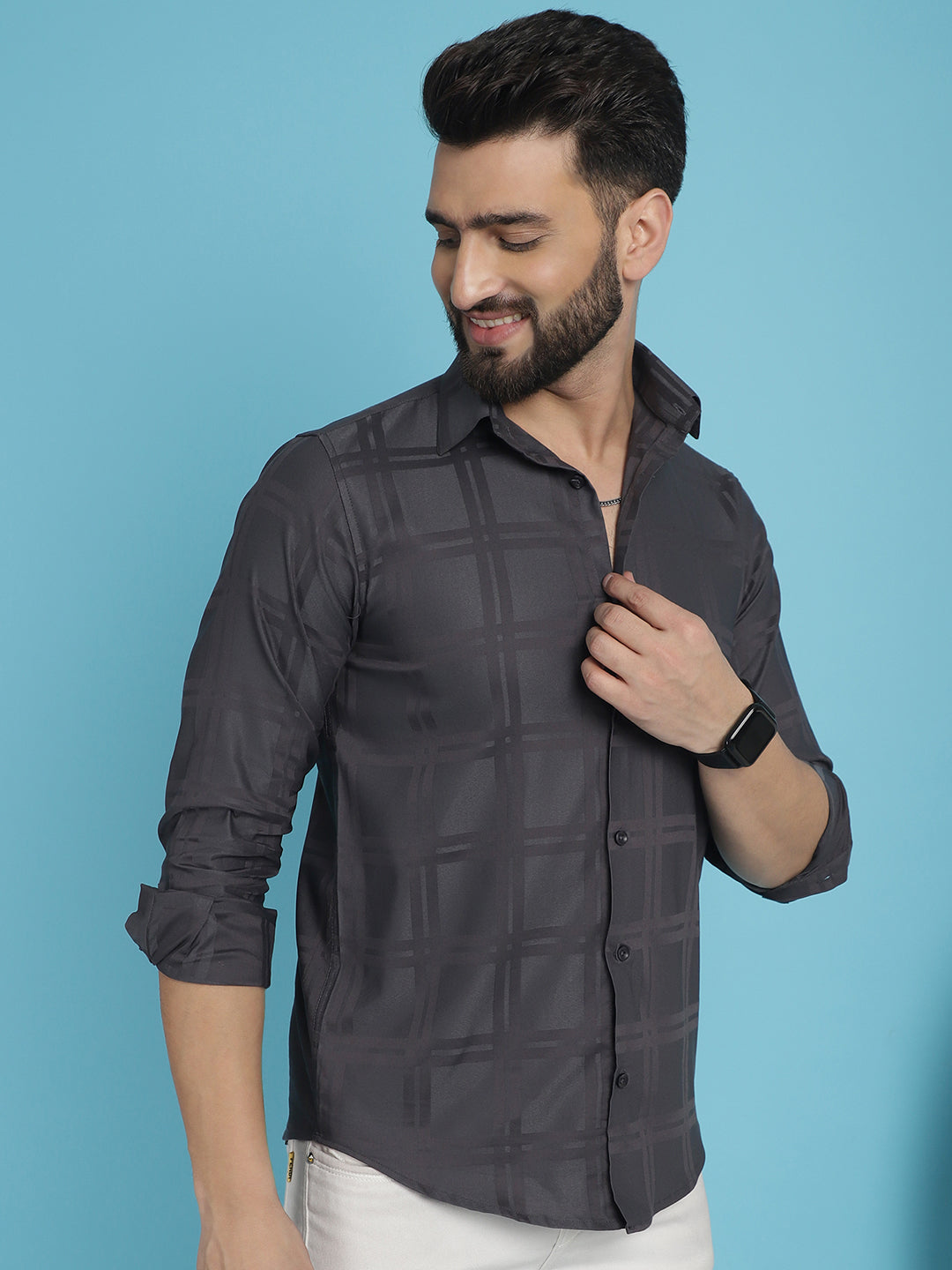 Indian Needle Men's Charcoal Grey Checked Casual Shirt - Distacart