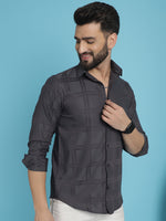 Thumbnail for Indian Needle Men's Charcoal Grey Checked Casual Shirt - Distacart