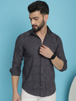 Thumbnail for Indian Needle Men's Charcoal Grey Checked Casual Shirt - Distacart