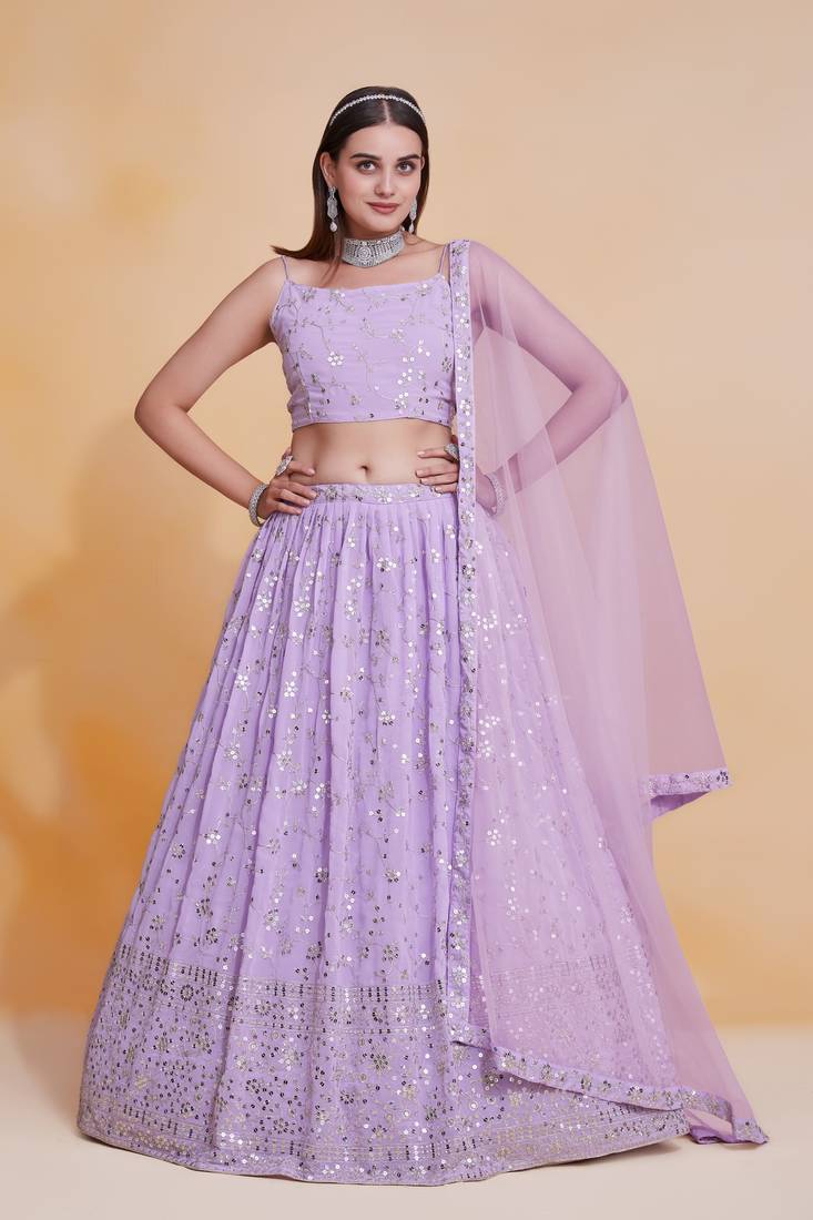 Lehenga Mart Designer Wedding Lehenga Choli For Women - Lilac - Distacart