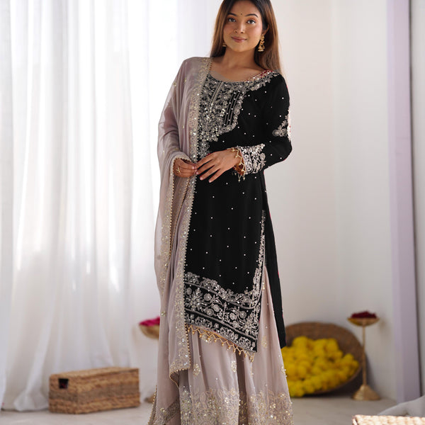 Teeya Creation Black Color Faux Georgette Heavy Embroidery Work Pakistani Fully Stitched Salwar Suit - Distacart