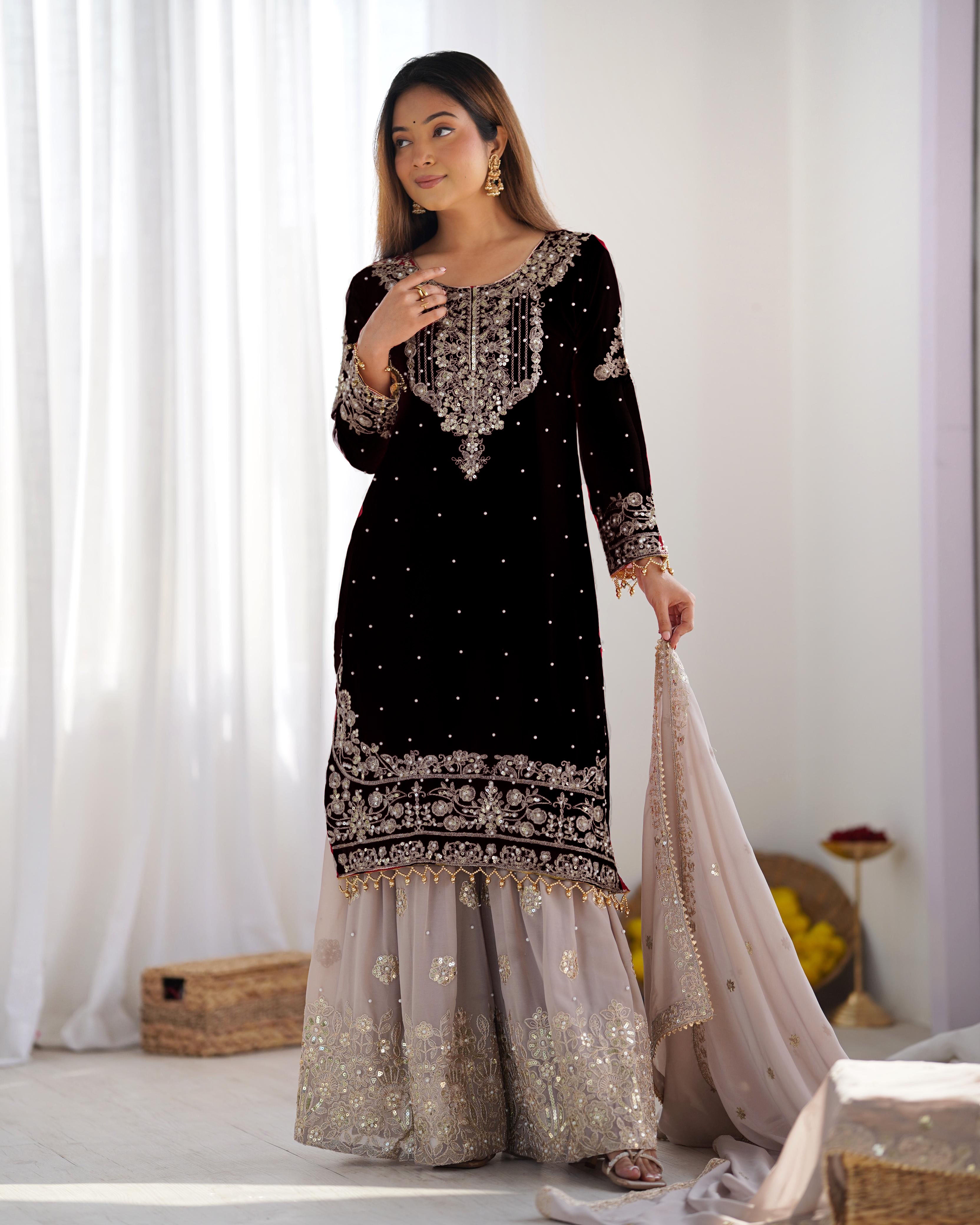 Teeya Creation Black Color Faux Georgette Heavy Embroidery Work Pakistani Fully Stitched Salwar Suit - Distacart